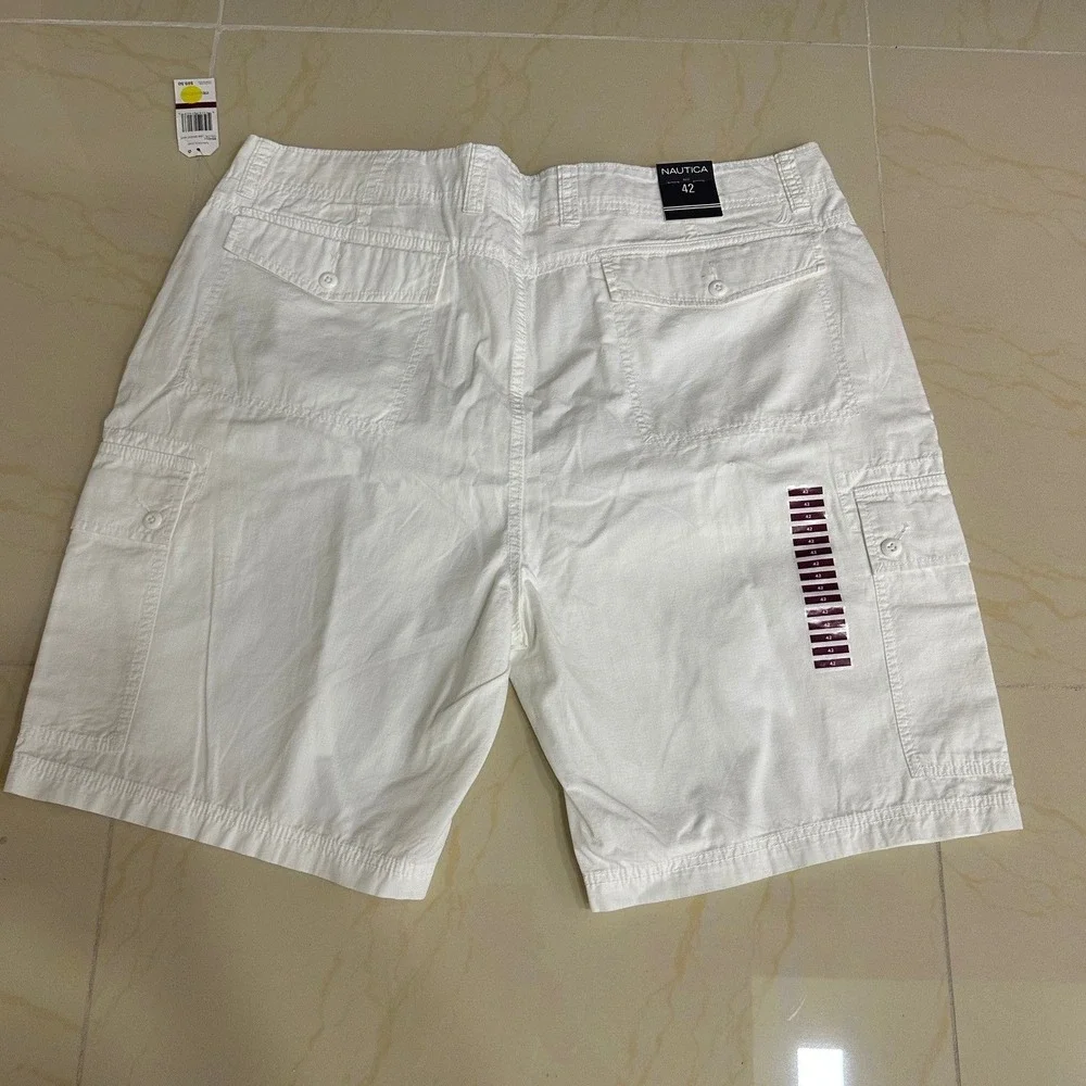 Nautica Cargo Shorts Mens 42 White New Cotton Casual Outdoor Summer Pocketed‎